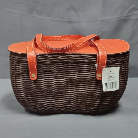 RARE! Vintage NEW WITH TAG! Dk Brown/Tomato KATE SPADE "HENLEY" Wicker Purse Bag - Picture 3 of 15